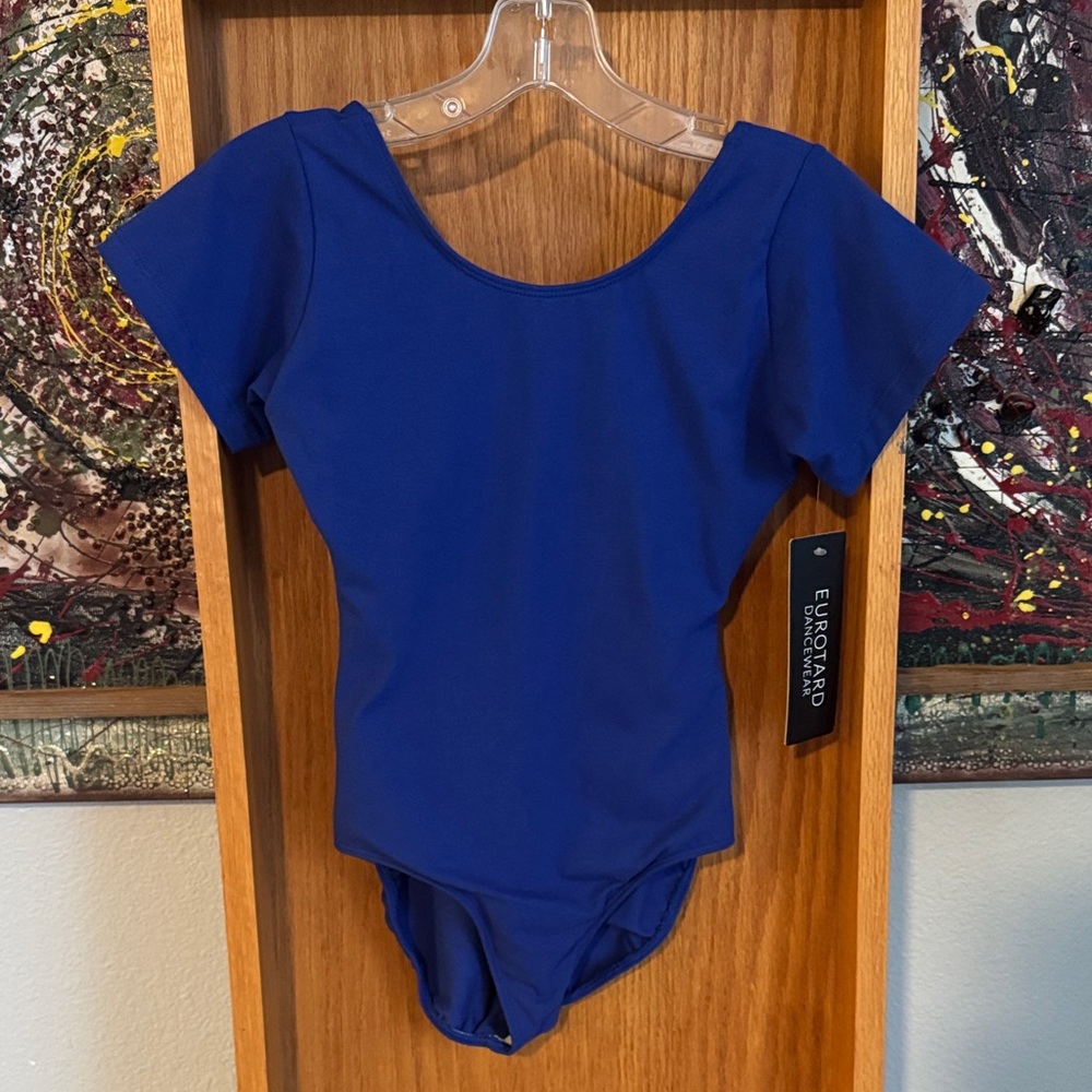Kids Blue short cotton sleeve leotard